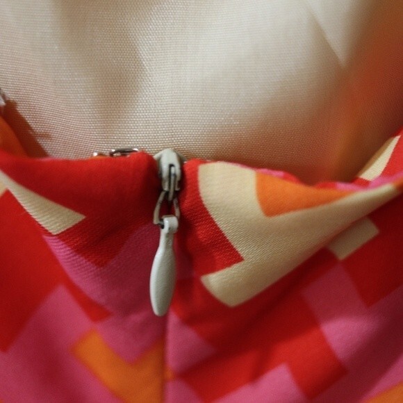 Shoshanna Pink & Orange Geometric Print Tank Dress 12 Y2K Chevron Striped Bright - Picture 12 of 12